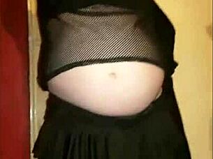 Blindfolded bisexual crossdresser fed his own