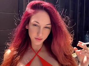 Italian milf with natural curves enjoys cigarette outdoors alone