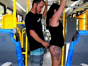 Brunette gets touched while riding the public bus