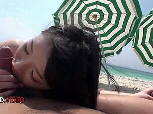 Hina Maedas Beach Threesome Ends In Hot Outdoor Creampie