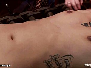 Bound dyke whipped and ass fucked hard