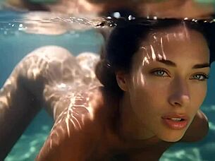 Spy fish observes women underwater produced with ai