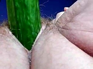 granny fucks hairy pussy with cucumber