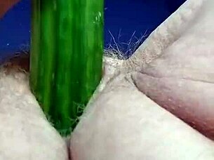 granny fucks hairy pussy with cucumber