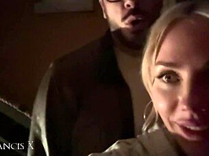 Blonde friend sucks my cock in the elevator and gets fucked hard in the hotel room