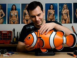 Spy fish observes women underwater produced with ai