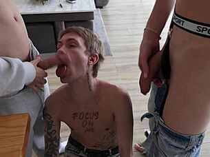 Friends for tea at a party where daddy punished his stepson