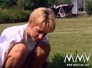 amateur female gardener gets pounded outdoors in the garden