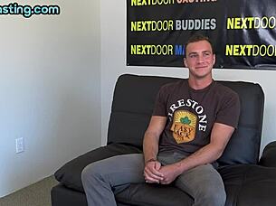 tattooed muscular jock jerks off solo after his casting interview