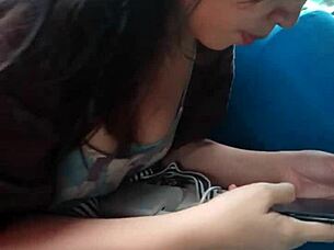 a ninja babe reveals her big tits voyeur style