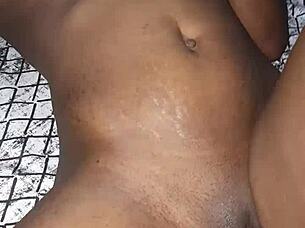 she begs for her shaved pussy to be fucked hard. in the bedroom, he obliges with intense thrusts.