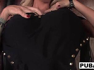 Big boobed helly masturbates her tits and pussy in the boiler room, teasing her ass solo.