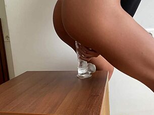 she rides that rubber dick like a pro, feeling every inch