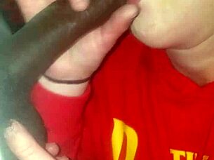 White girl sucks big black cock in public parking lot.