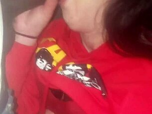 White girl sucks big black cock in public parking lot.