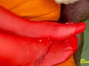i watch the monster cock cum on my red sock feet during this fetish massage