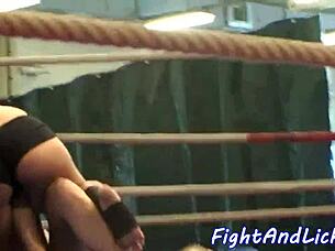 beautiful dyke babe wrestles rival on floor