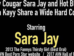 Sara Jay and Kayy share that wide hard cock, but wait, it's so intense I can't look away.