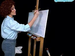 ryan keely cosplays bob ross in painting tutorial