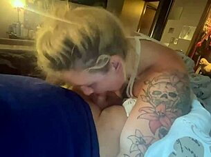 busty babe swallows cum