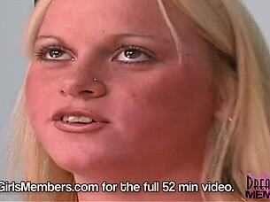 two tanned blondes participate in a casting video