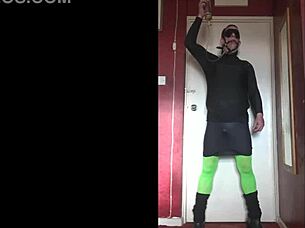 Masked Old Bisexual Crossdresser Swallows Own Pee