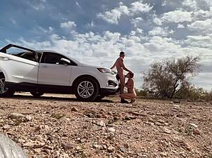 Milf couple gets PULLED OVER and HAS SEX in the desert, caught with big ass exposed
