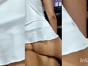 The blonde prostitute rides the cuckold husband passionately while he watches