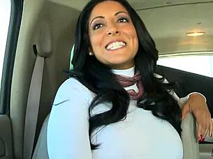 cougar sucks dick in back of suv with young guy, mature milf action.