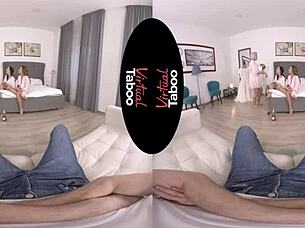 virtual taboo threesome with blonde and brunette sucking, last one for today