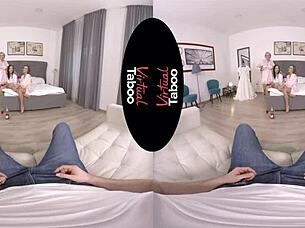 virtual taboo threesome with blonde and brunette sucking, last one for today