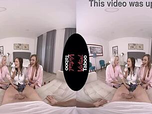 virtual taboo threesome with blonde and brunette sucking, last one for today