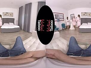 virtual taboo threesome with blonde and brunette sucking, last one for today