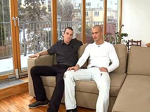 Romantic moments shared between two men in a loving gay relationship