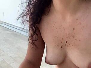 hairy woman trains with dildo for intense fucking masturbation