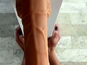 hairy woman trains with dildo for intense fucking masturbation