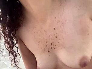 hairy woman trains with dildo for intense fucking masturbation