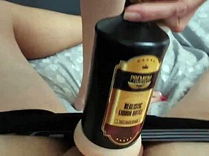 She is so horny so she cant just jerking his dick and she starts to ride his masturbator