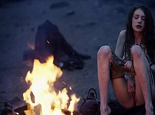 fantasy baremaidens at the campfire scene