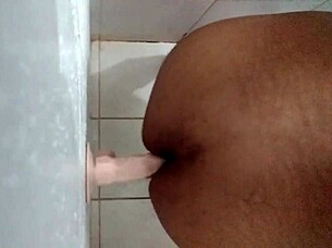 Fuck me in the ass with dildo in the bathroom!