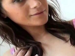 Brunette babe in lingerie puts cuffs on naughty boy, teasing with panties