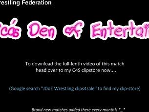 Bra and panties match in strip-wrestling match where loser gets diapered