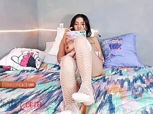 exploring both holes with a double-headed dildo