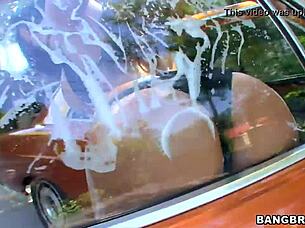 Mature milf seduces during car wash session