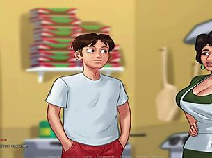 in summertimesaga, maria enjoys mustache riding and receives creampie from teen babe