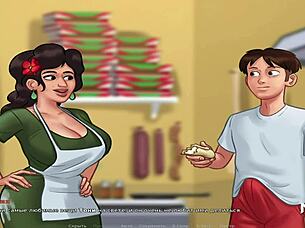 in summertimesaga, maria enjoys mustache riding and receives creampie from teen babe