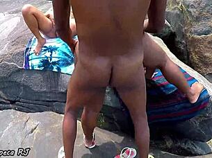 fucking my wife's friend on the beach while she masturbates watching then cumming on both grazy sapeca and nana diaba