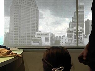 A cute Thai couple in homemade video rides cowgirl style, leading to cumshot on her boobs.