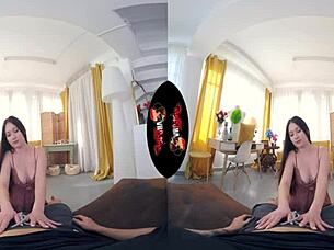 Pretty latina babe receives cum on her face in vr reality