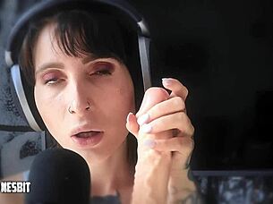 Lou Nesbit and Lia Louise give jerk off instructions with dirty talk in femdom ASMR session.